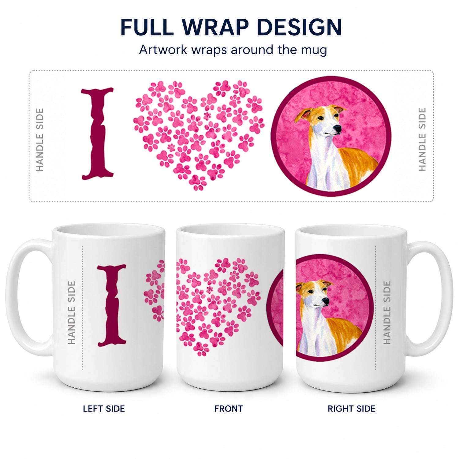 Pink Whippet Ceramic Coffee Mug 15 oz Decorative Large C Handle Mug Cup for Tea, Cocoa Hot Chocolate