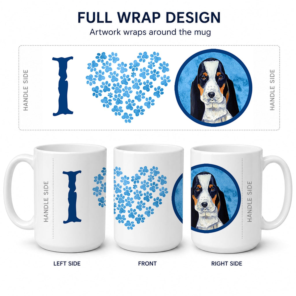 Blue Basset Hound Ceramic Coffee Mug 15 oz Decorative Large C Handle Mug Cup for Tea, Cocoa Hot Chocolate