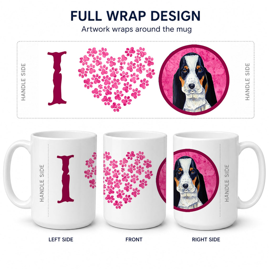 Pink Basset Hound Ceramic Coffee Mug 15 oz Decorative Large C Handle Mug Cup for Tea, Cocoa Hot Chocolate