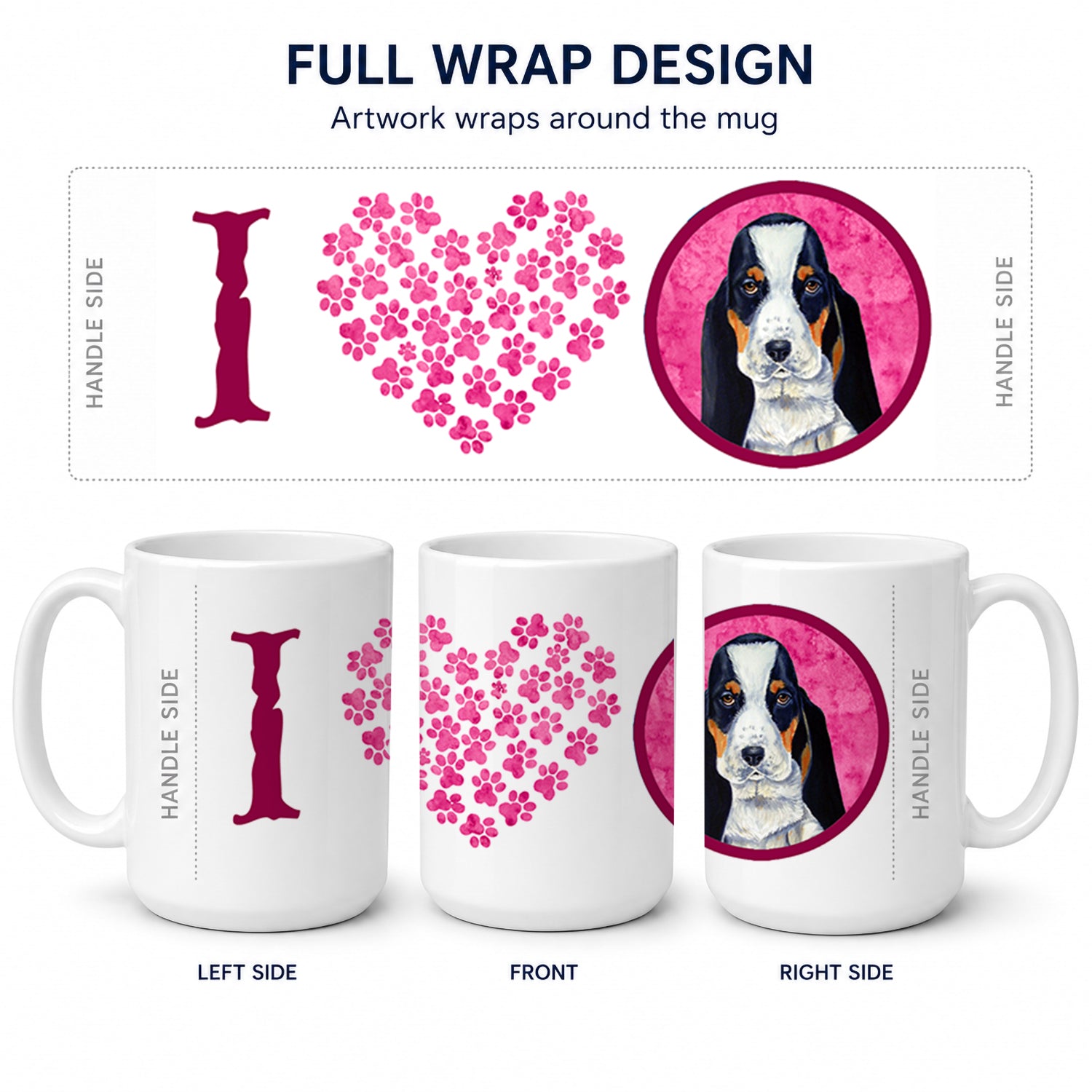 Pink Basset Hound Ceramic Coffee Mug 15 oz Decorative Large C Handle Mug Cup for Tea, Cocoa Hot Chocolate