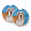Blue Bearded Collie Set of 2 Cup Holder Car Coasters Absorbent Round Sandstone Coasters Gifts for Men or Women, 2.5, Multicolor