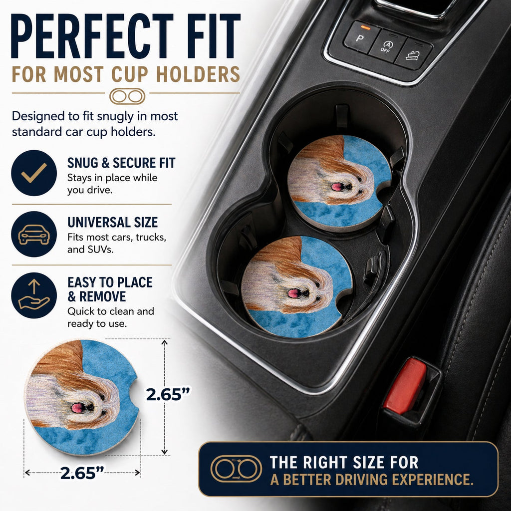 Blue Bearded Collie Set of 2 Cup Holder Car Coasters Absorbent Round Sandstone Coasters Gifts for Men or Women, 2.5, Multicolor
