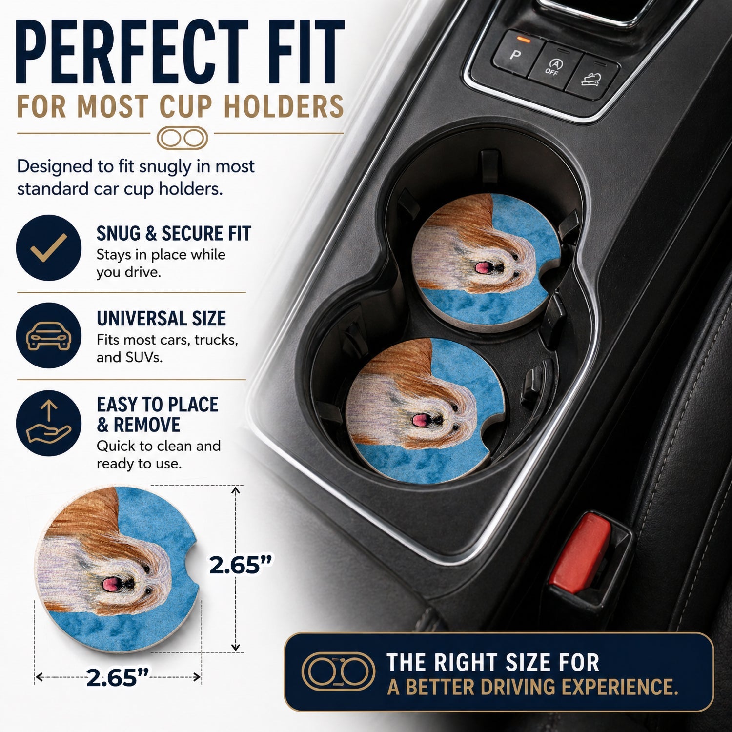 Blue Bearded Collie Set of 2 Cup Holder Car Coasters Absorbent Round Sandstone Coasters Gifts for Men or Women, 2.5, Multicolor