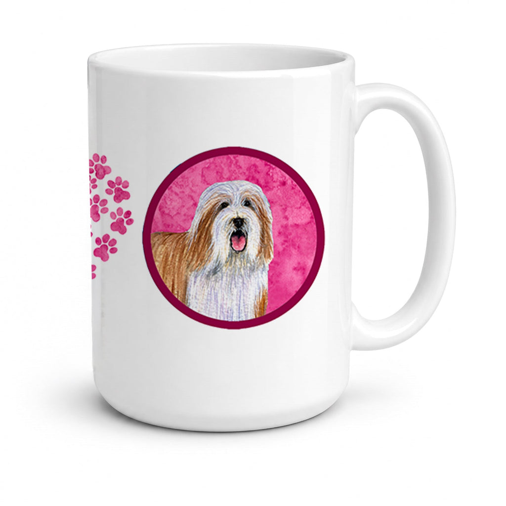 Pink Bearded Collie Ceramic Coffee Mug 15 oz Decorative Large C Handle Mug Cup for Tea, Cocoa Hot Chocolate