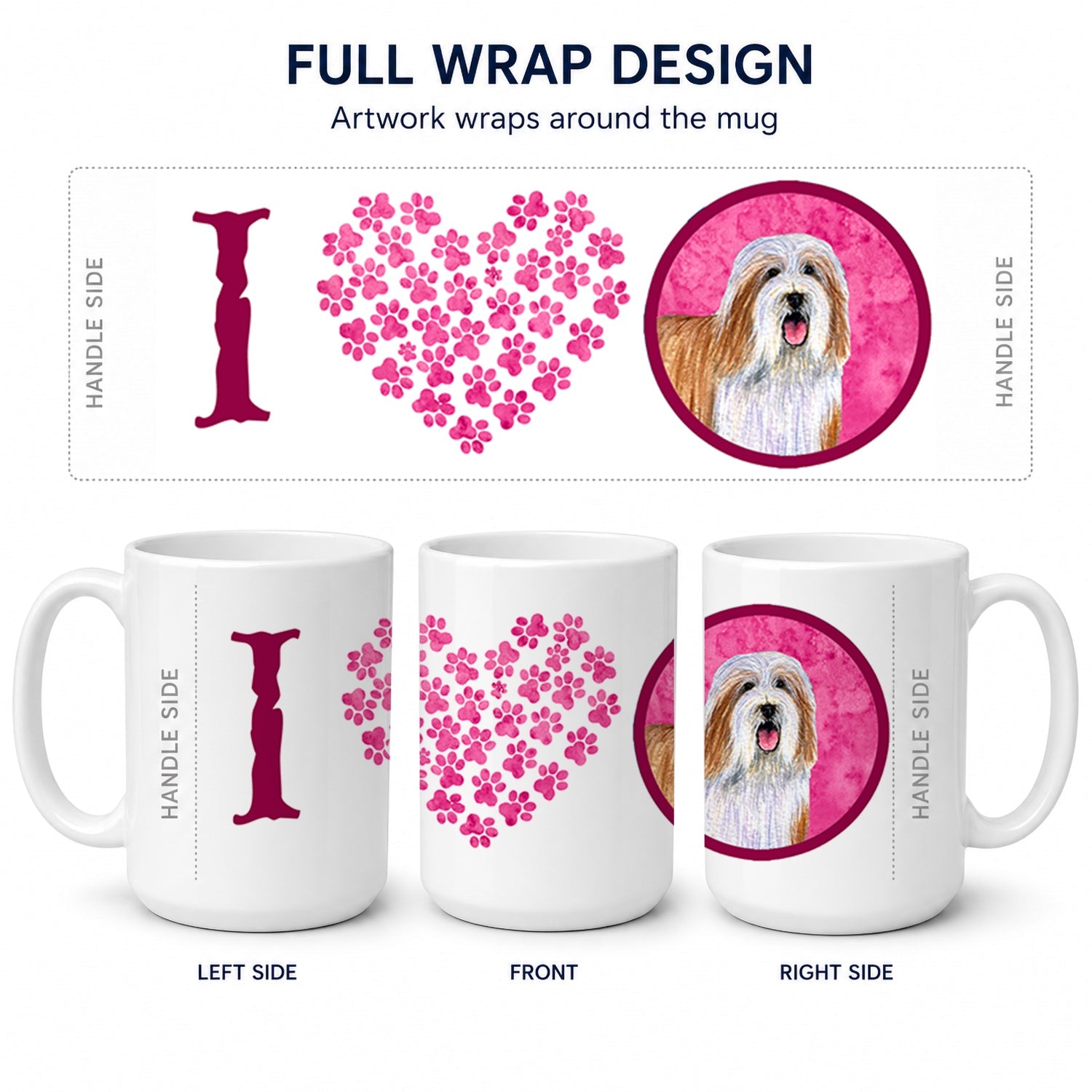 Pink Bearded Collie Ceramic Coffee Mug 15 oz Decorative Large C Handle Mug Cup for Tea, Cocoa Hot Chocolate