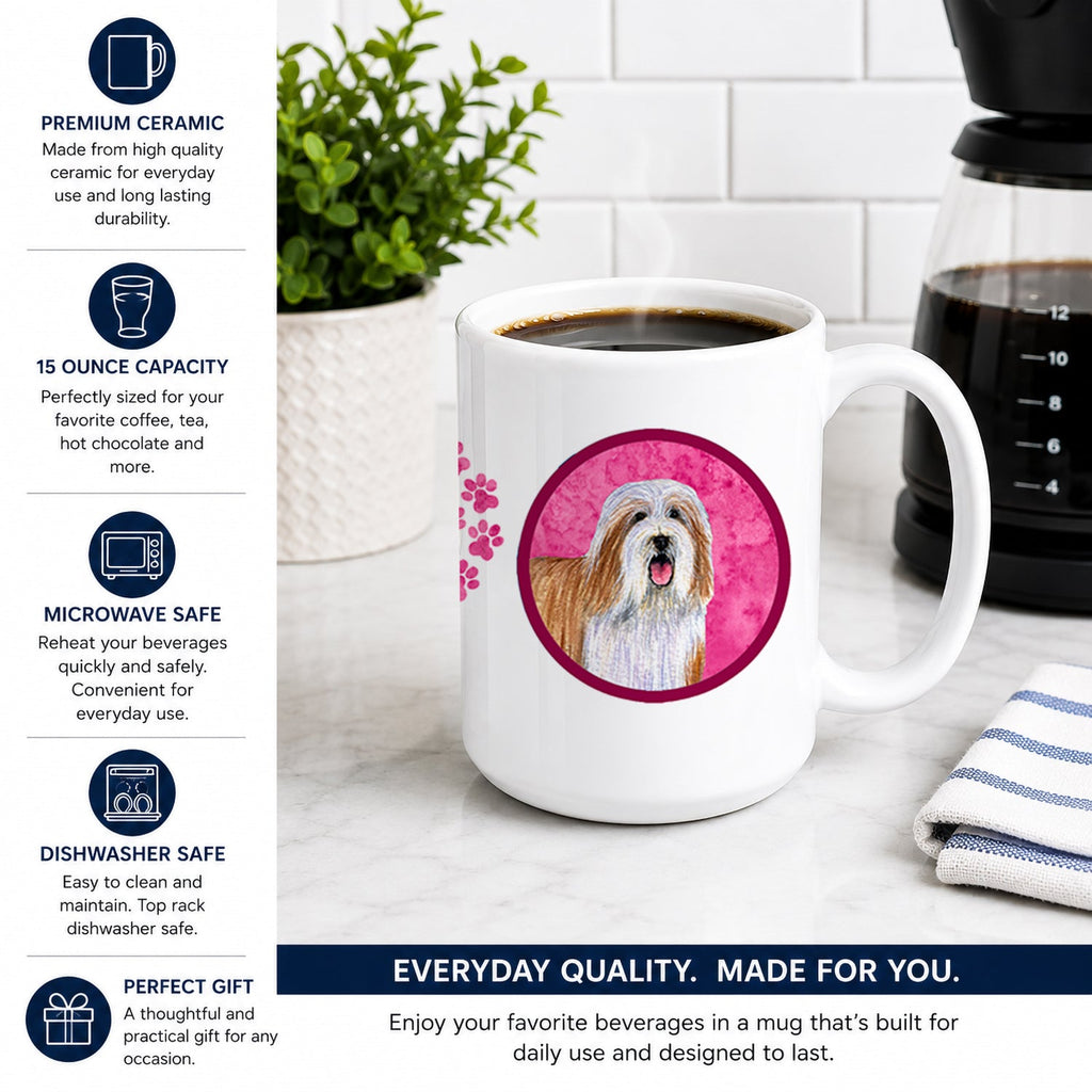 Pink Bearded Collie Ceramic Coffee Mug 15 oz Decorative Large C Handle Mug Cup for Tea, Cocoa Hot Chocolate