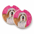 Pink Bearded Collie Set of 2 Cup Holder Car Coasters Absorbent Round Sandstone Coasters Gifts for Men or Women, 2.5, Multicolor