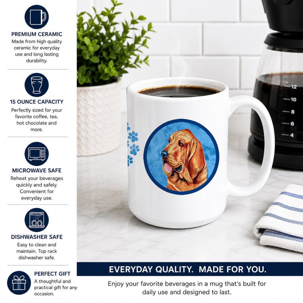 Blue Bloodhound Ceramic Coffee Mug 15 oz Decorative Large C Handle Mug Cup for Tea, Cocoa Hot Chocolate