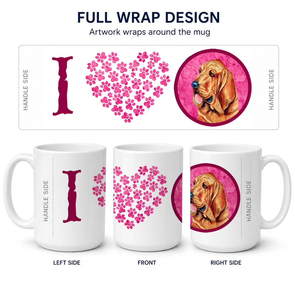 Pink Bloodhound Ceramic Coffee Mug 15 oz Decorative Large C Handle Mug Cup for Tea, Cocoa Hot Chocolate