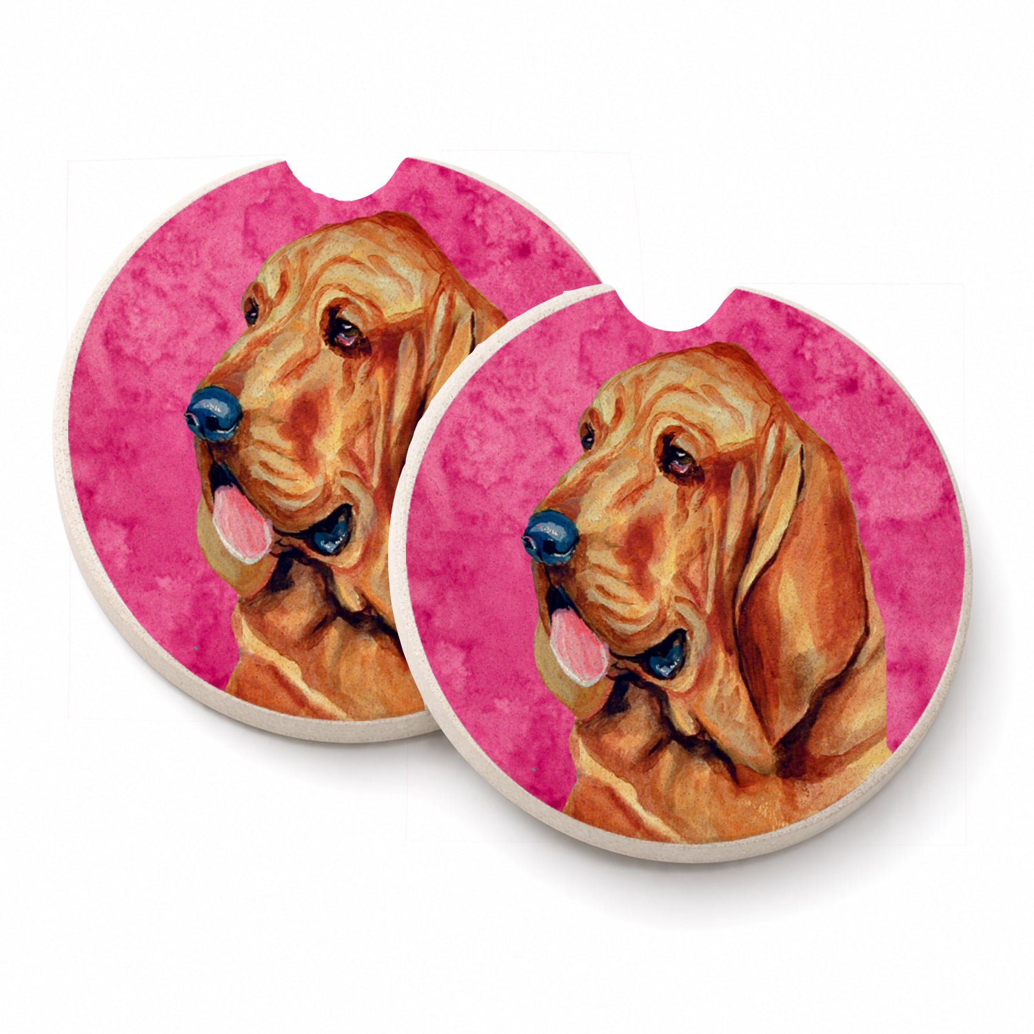 Pink Bloodhound Set of 2 Cup Holder Car Coasters Absorbent Round Sandstone Coasters Gifts for Men or Women, 2.5, Multicolor