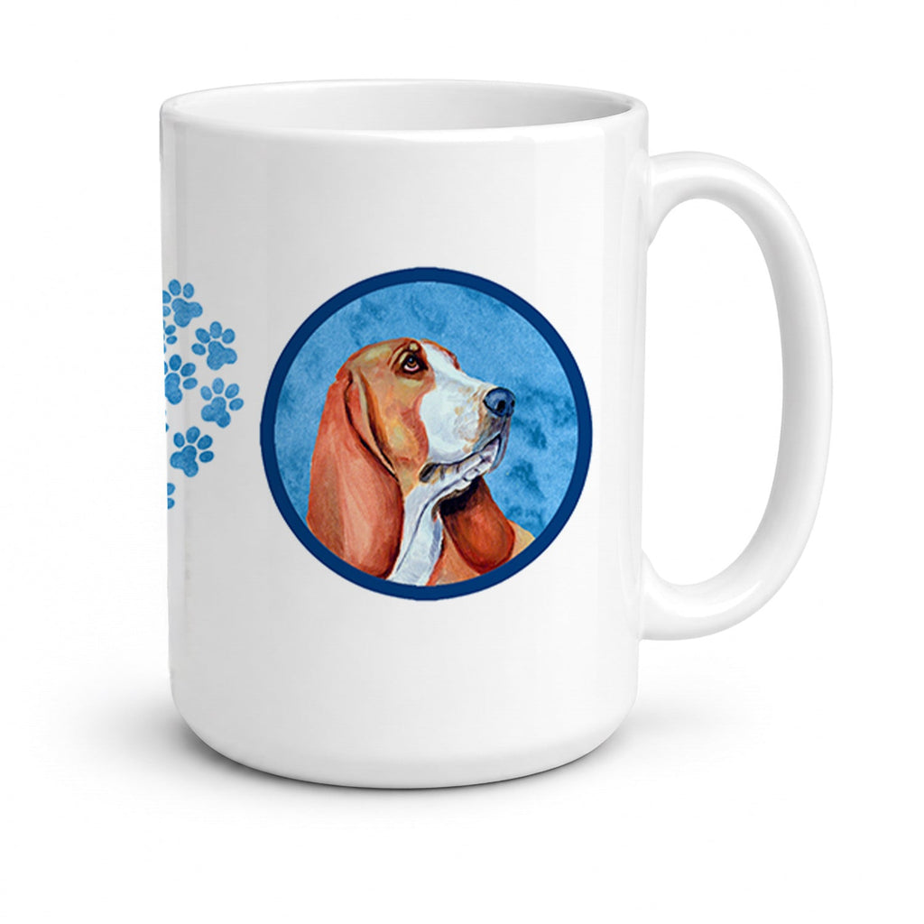 Blue Basset Hound Ceramic Coffee Mug 15 oz Decorative Large C Handle Mug Cup for Tea, Cocoa Hot Chocolate