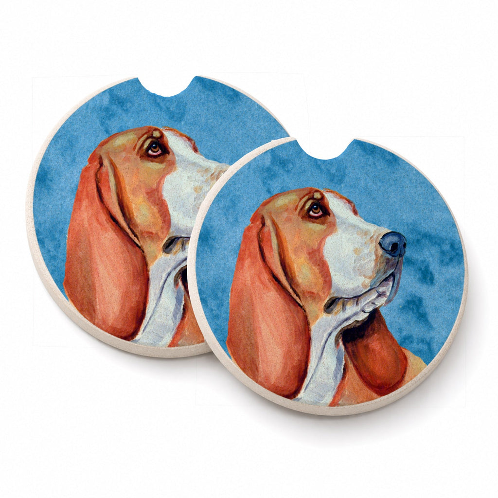 Blue Basset Hound Set of 2 Cup Holder Car Coasters Absorbent Round Sandstone Coasters Gifts for Men or Women, 2.5, Multicolor