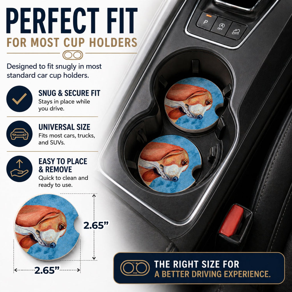 Blue Basset Hound Set of 2 Cup Holder Car Coasters Absorbent Round Sandstone Coasters Gifts for Men or Women, 2.5, Multicolor