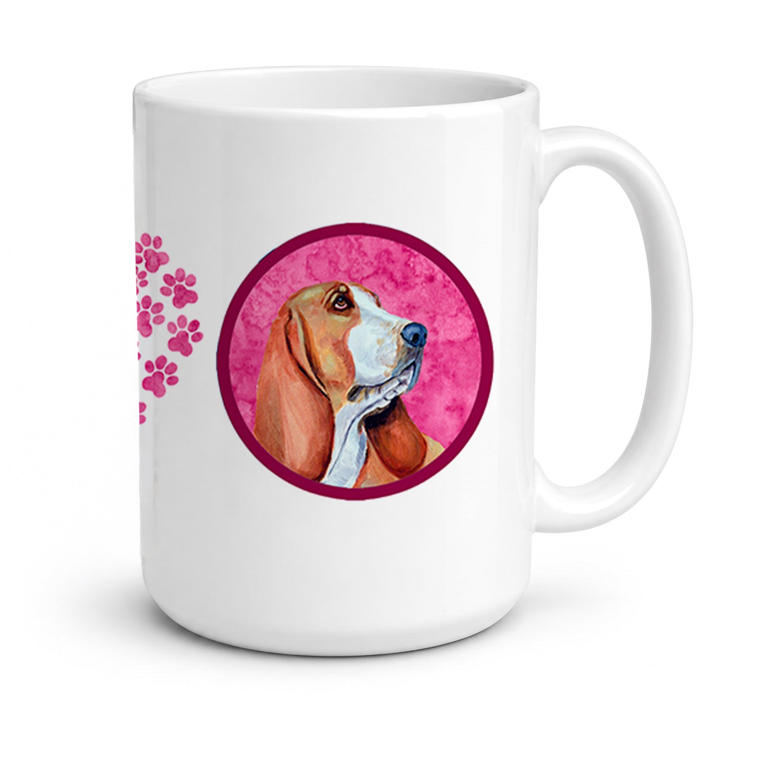 Pink Basset Hound Ceramic Coffee Mug 15 oz Decorative Large C Handle Mug Cup for Tea, Cocoa Hot Chocolate