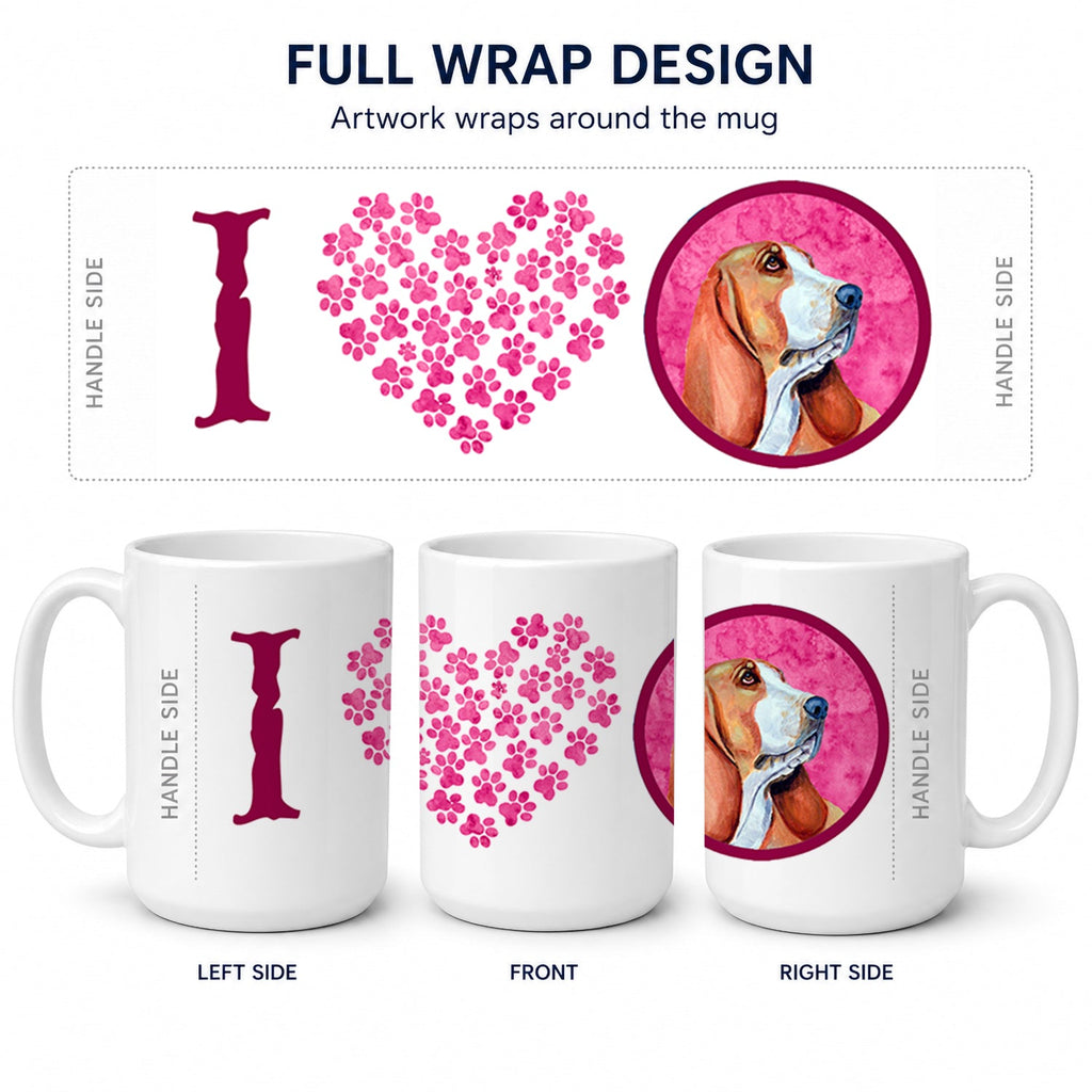 Pink Basset Hound Ceramic Coffee Mug 15 oz Decorative Large C Handle Mug Cup for Tea, Cocoa Hot Chocolate