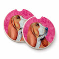 Pink Basset Hound Set of 2 Cup Holder Car Coasters Absorbent Round Sandstone Coasters Gifts for Men or Women, 2.5, Multicolor