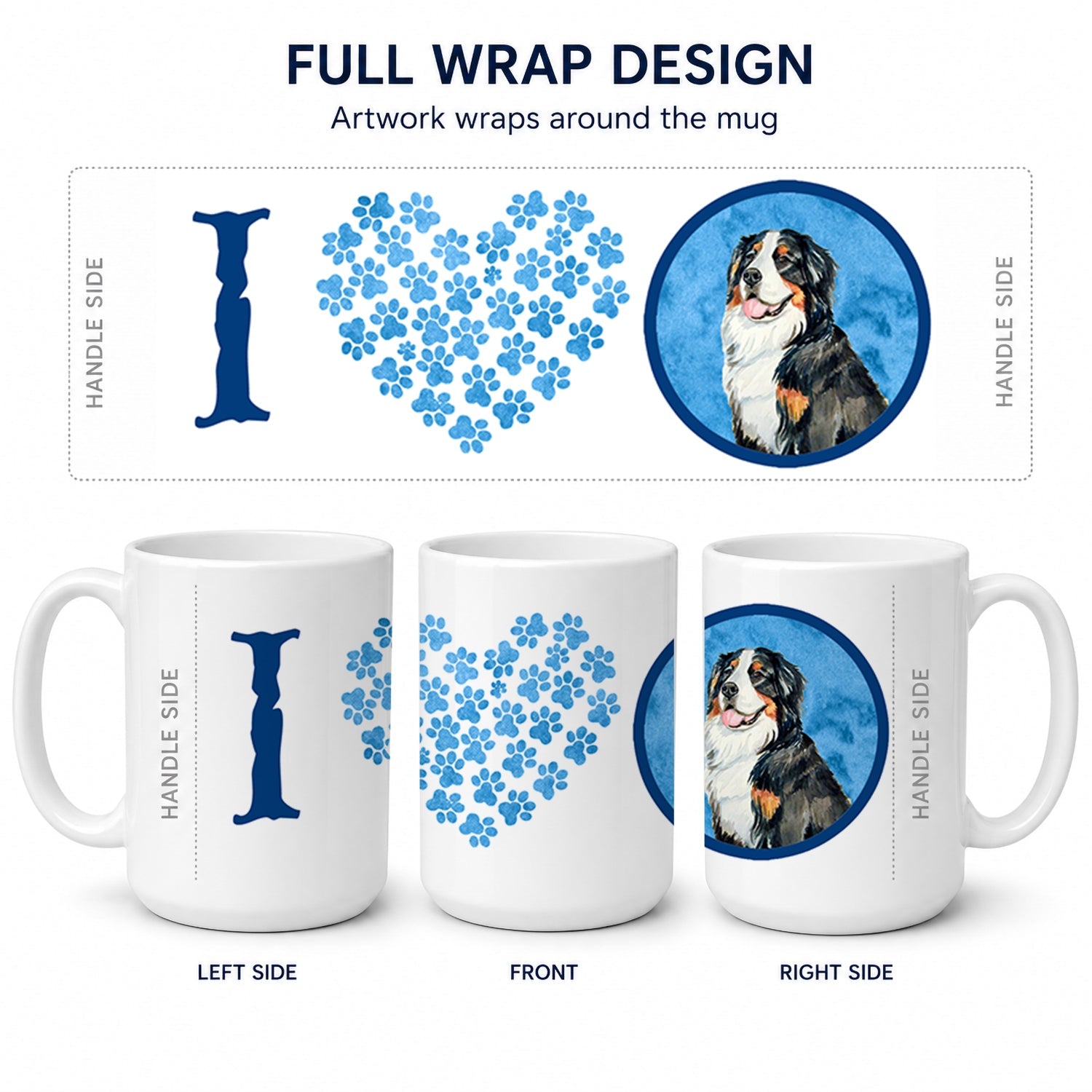 Blue Bernese Mountain Dog Ceramic Coffee Mug 15 oz Decorative Large C Handle Mug Cup for Tea, Cocoa Hot Chocolate