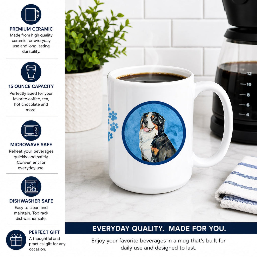 Blue Bernese Mountain Dog Ceramic Coffee Mug 15 oz Decorative Large C Handle Mug Cup for Tea, Cocoa Hot Chocolate