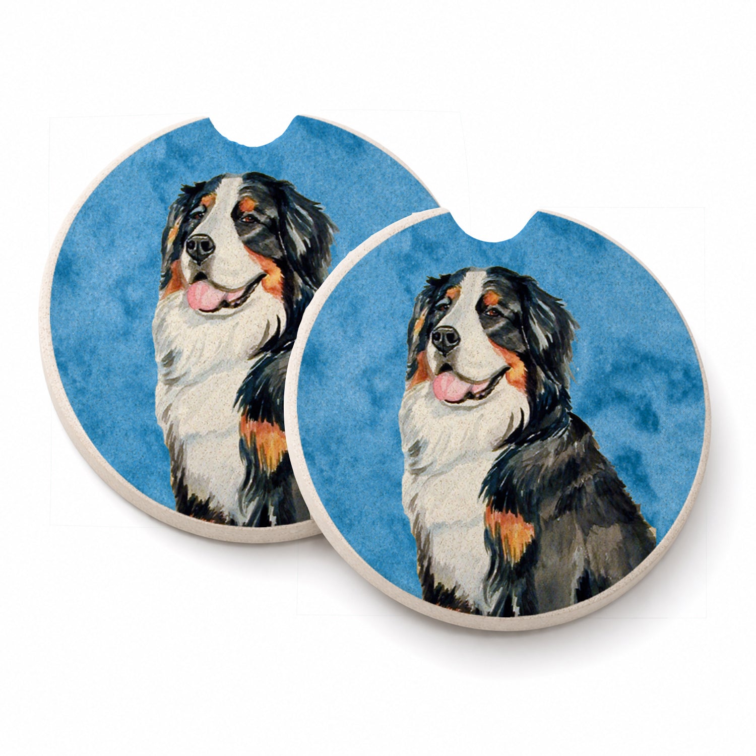 Blue Bernese Mountain Dog Set of 2 Cup Holder Car Coasters Absorbent Round Sandstone Coasters Gifts for Men or Women, 2.5, Multicolor