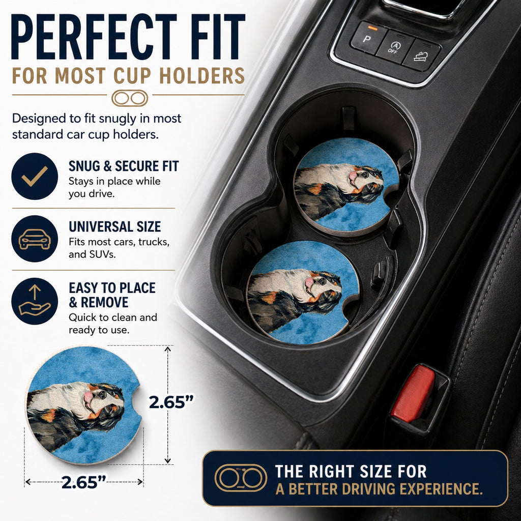 Blue Bernese Mountain Dog Set of 2 Cup Holder Car Coasters Absorbent Round Sandstone Coasters Gifts for Men or Women, 2.5, Multicolor