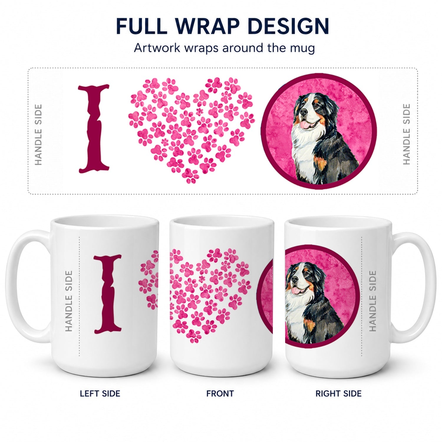 Pink Bernese Mountain Dog Ceramic Coffee Mug 15 oz Decorative Large C Handle Mug Cup for Tea, Cocoa Hot Chocolate