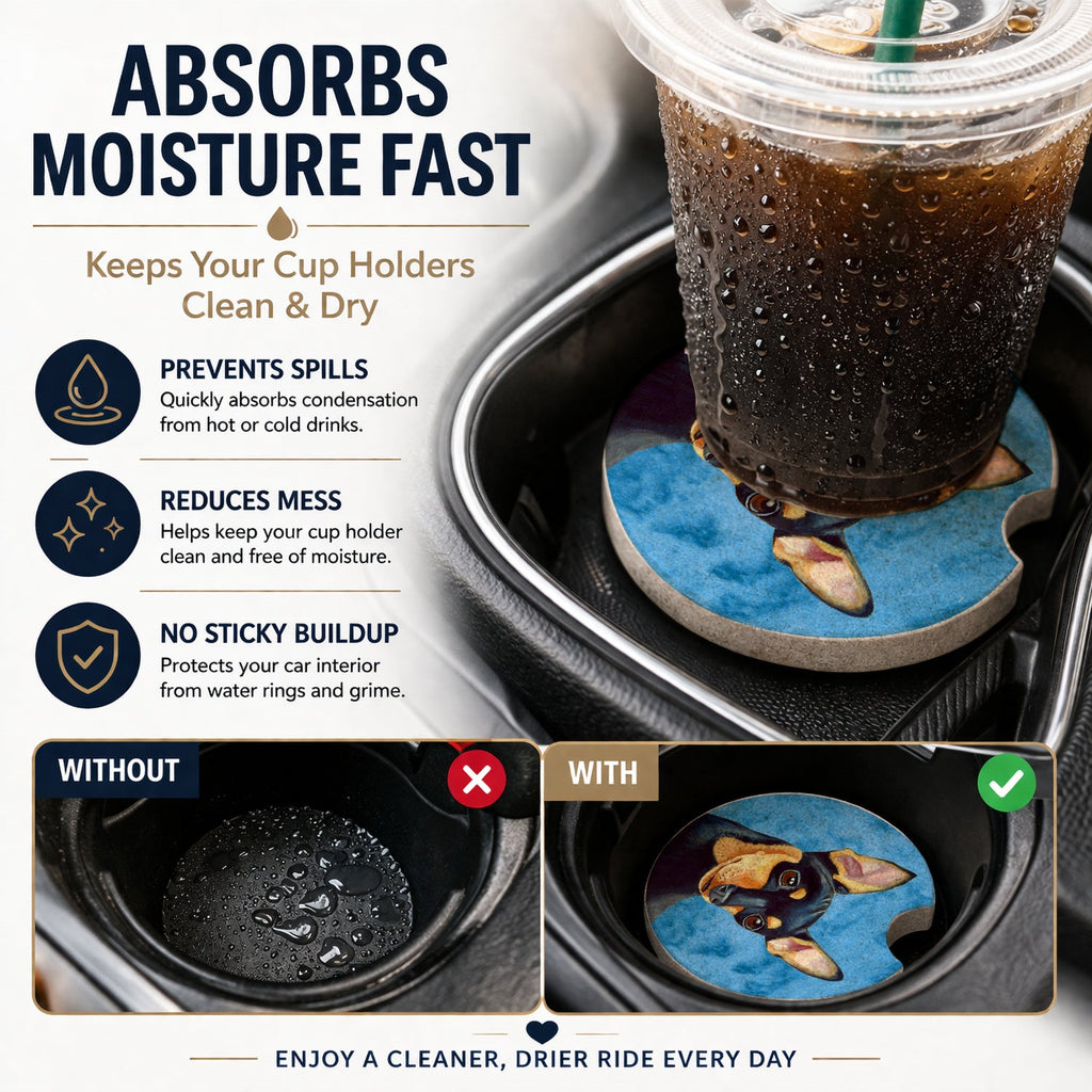 Blue Min Pin Set of 2 Cup Holder Car Coasters Absorbent Round Sandstone Coasters Gifts for Men or Women, 2.5, Multicolor
