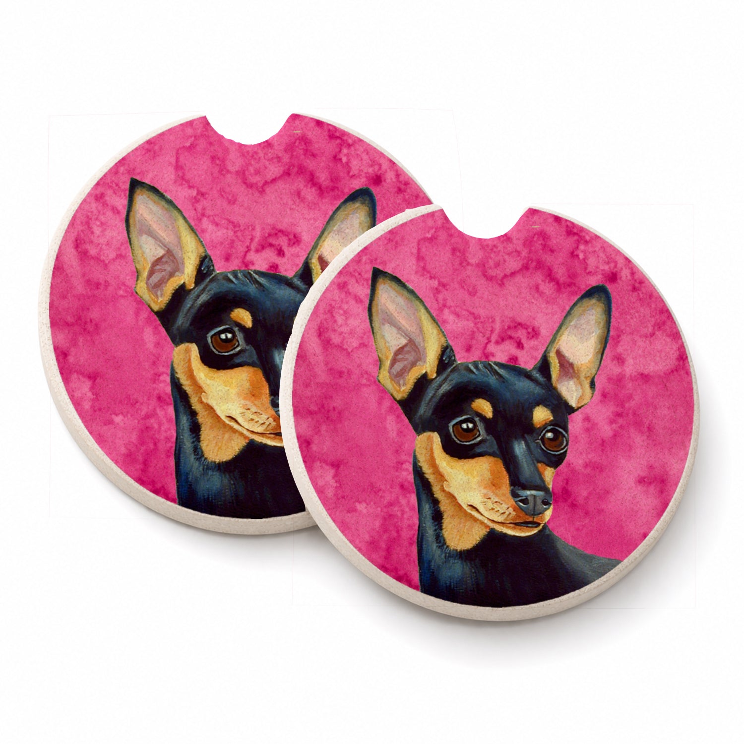 Pink Min Pin Set of 2 Cup Holder Car Coasters Absorbent Round Sandstone Coasters Gifts for Men or Women, 2.5, Multicolor
