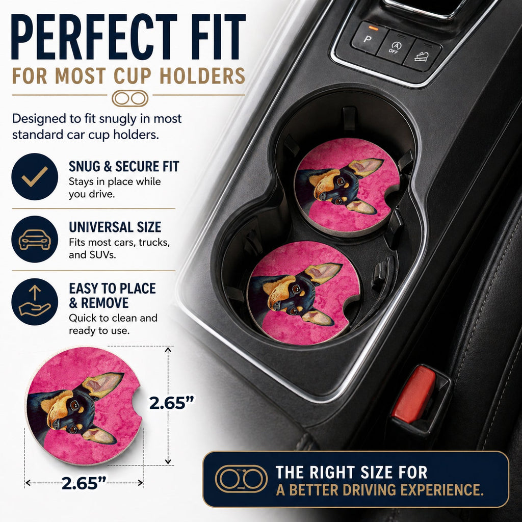 Pink Min Pin Set of 2 Cup Holder Car Coasters Absorbent Round Sandstone Coasters Gifts for Men or Women, 2.5, Multicolor