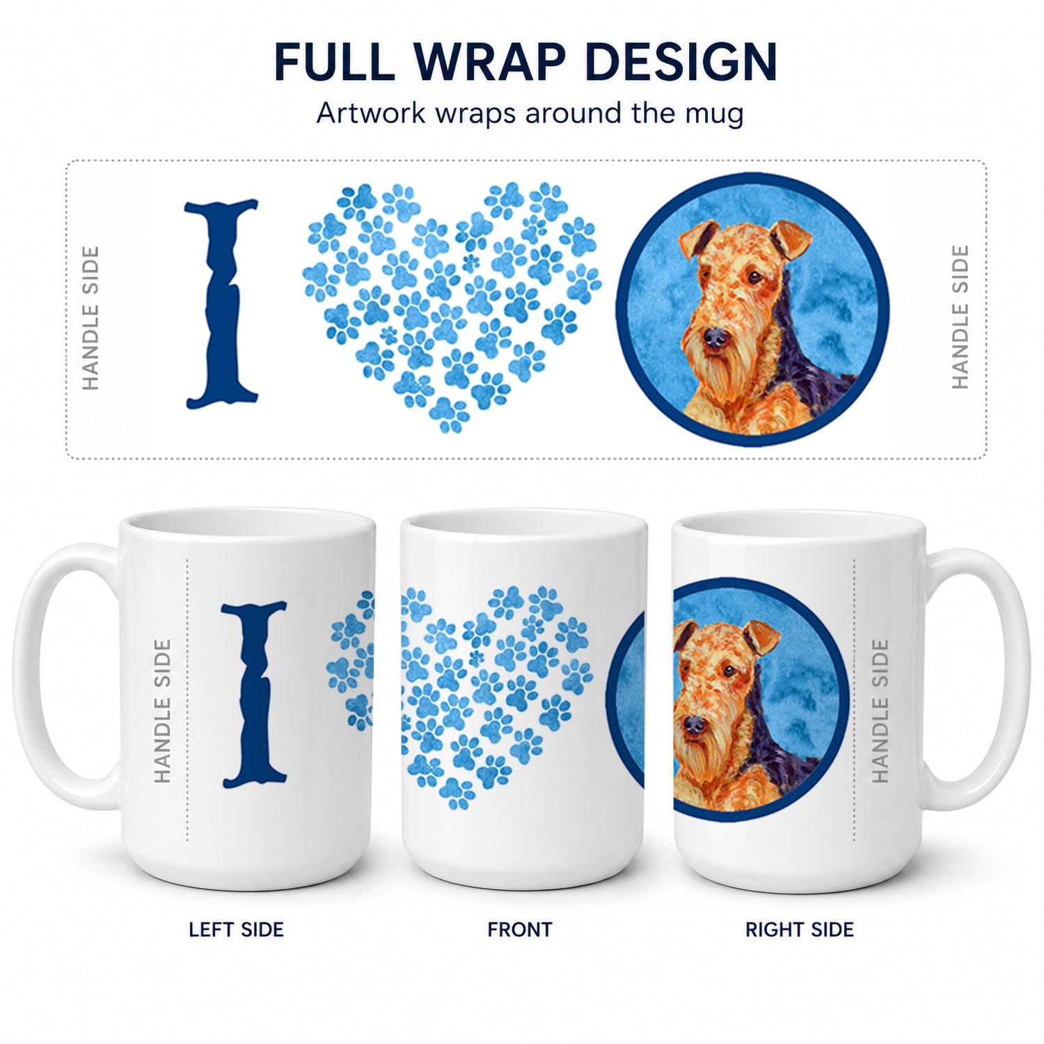 Blue Airedale Ceramic Coffee Mug 15 oz Decorative Large C Handle Mug Cup for Tea, Cocoa Hot Chocolate