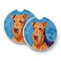 Blue Airedale Set of 2 Cup Holder Car Coasters Absorbent Round Sandstone Coasters Gifts for Men or Women, 2.5, Multicolor