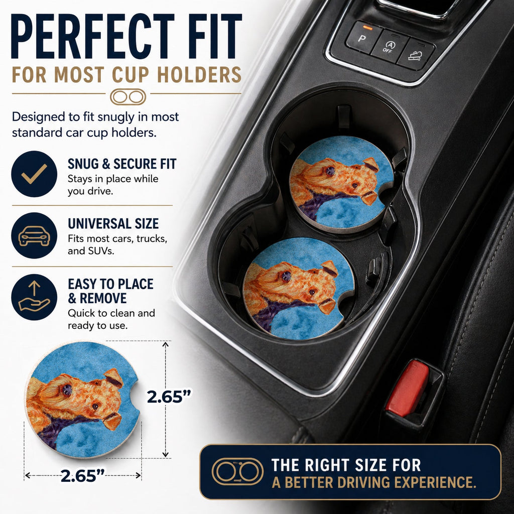 Blue Airedale Set of 2 Cup Holder Car Coasters Absorbent Round Sandstone Coasters Gifts for Men or Women, 2.5, Multicolor