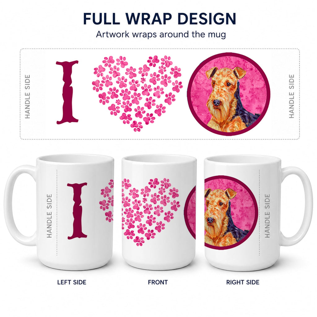 Pink Airedale Ceramic Coffee Mug 15 oz Decorative Large C Handle Mug Cup for Tea, Cocoa Hot Chocolate