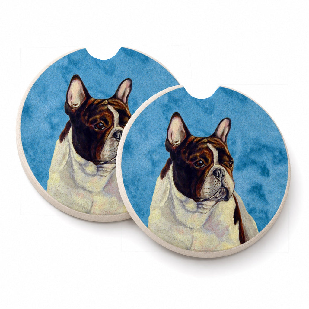 Blue French Bulldog Set of 2 Cup Holder Car Coasters Absorbent Round Sandstone Coasters Gifts for Men or Women, 2.5, Multicolor