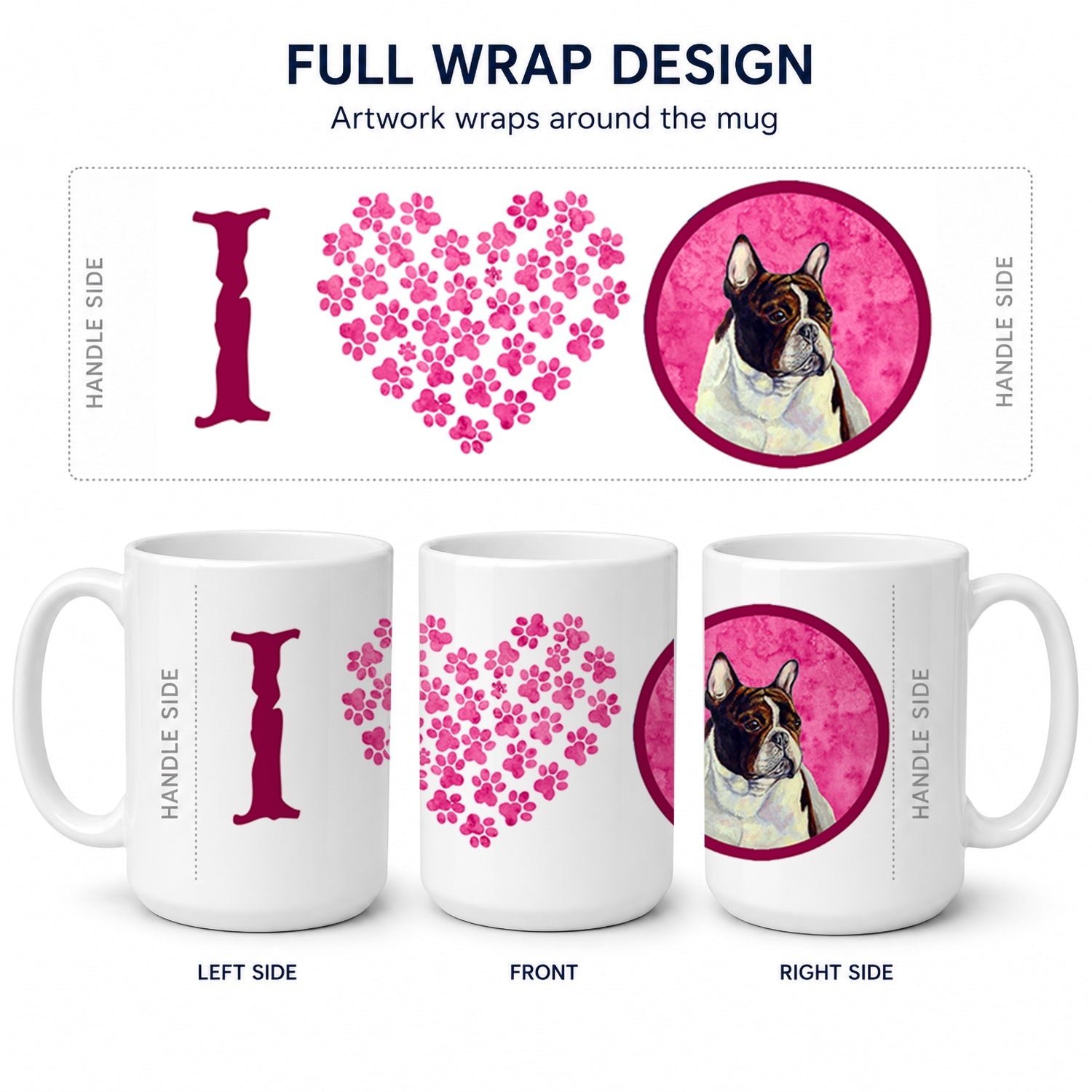 Pink French Bulldog Ceramic Coffee Mug 15 oz Decorative Large C Handle Mug Cup for Tea, Cocoa Hot Chocolate