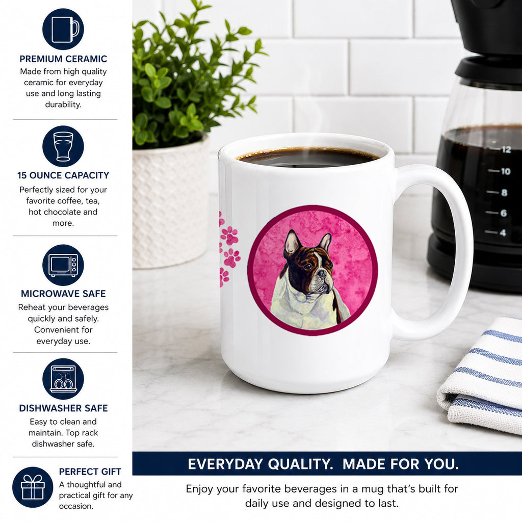 Pink French Bulldog Ceramic Coffee Mug 15 oz Decorative Large C Handle Mug Cup for Tea, Cocoa Hot Chocolate