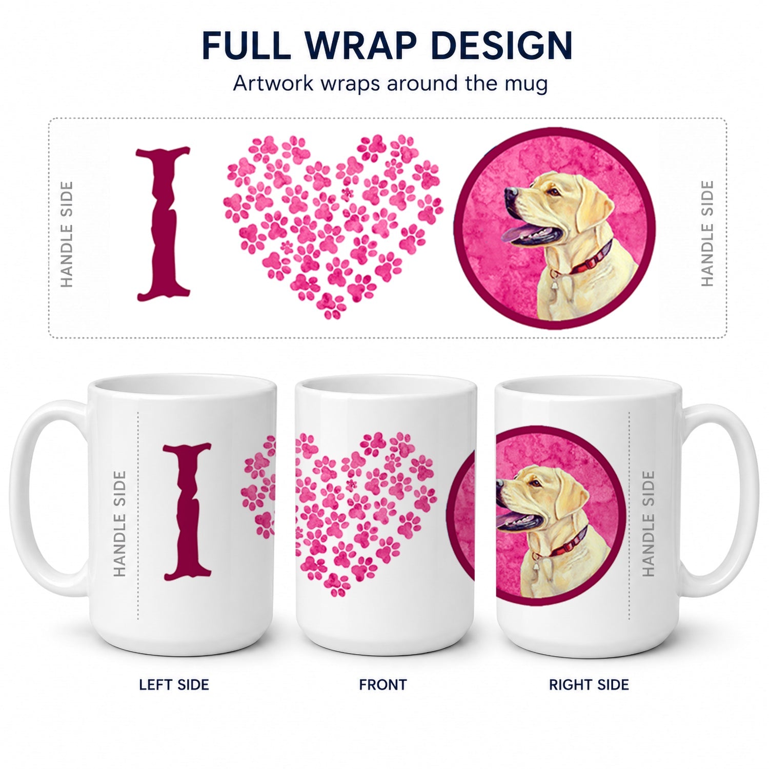 Pink Labrador Ceramic Coffee Mug 15 oz Decorative Large C Handle Mug Cup for Tea, Cocoa Hot Chocolate