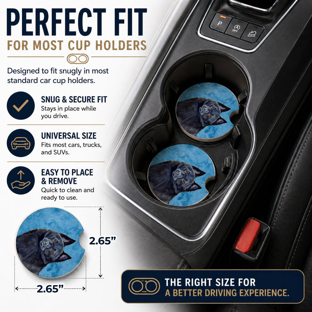 Blue Schipperke Set of 2 Cup Holder Car Coasters Absorbent Round Sandstone Coasters Gifts for Men or Women, 2.5, Multicolor