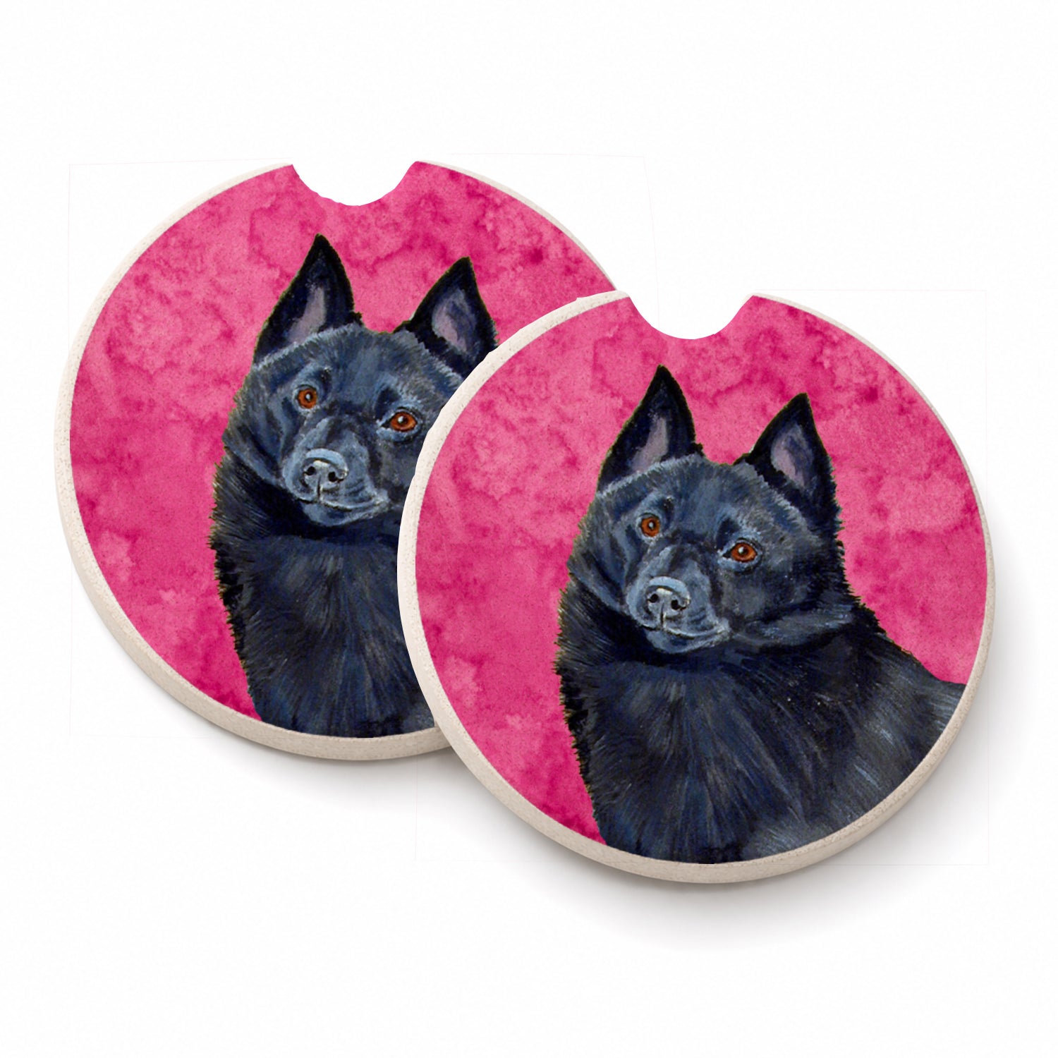 Pink Schipperke Set of 2 Cup Holder Car Coasters Absorbent Round Sandstone Coasters Gifts for Men or Women, 2.5, Multicolor