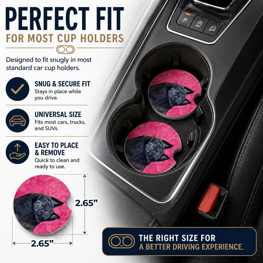 Pink Schipperke Set of 2 Cup Holder Car Coasters Absorbent Round Sandstone Coasters Gifts for Men or Women, 2.5, Multicolor