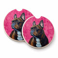 Pink French Bulldog Set of 2 Cup Holder Car Coasters Absorbent Round Sandstone Coasters Gifts for Men or Women, 2.5, Multicolor