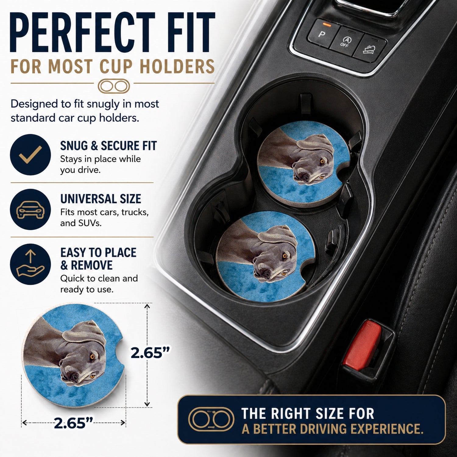 Blue Weimaraner Set of 2 Cup Holder Car Coasters Absorbent Round Sandstone Coasters Gifts for Men or Women, 2.5, Multicolor