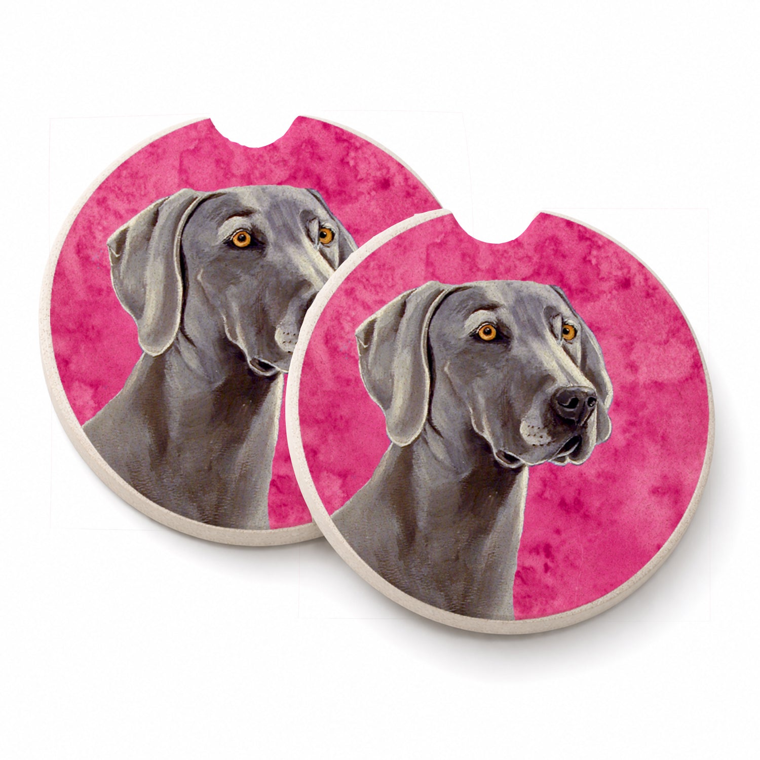 Pink Weimaraner Set of 2 Cup Holder Car Coasters Absorbent Round Sandstone Coasters Gifts for Men or Women, 2.5, Multicolor