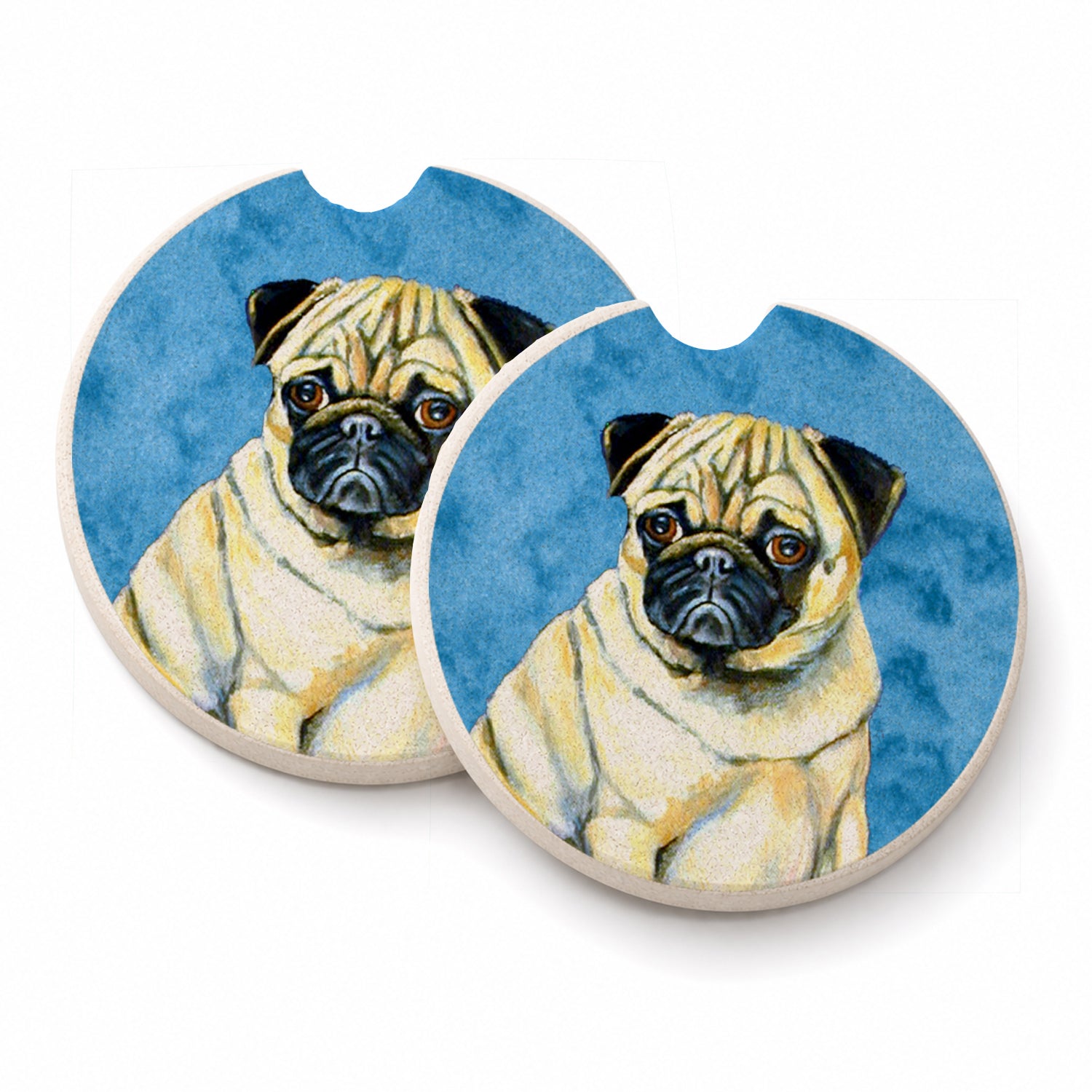 Blue Pug Set of 2 Cup Holder Car Coasters Absorbent Round Sandstone Coasters Gifts for Men or Women, 2.5, Multicolor