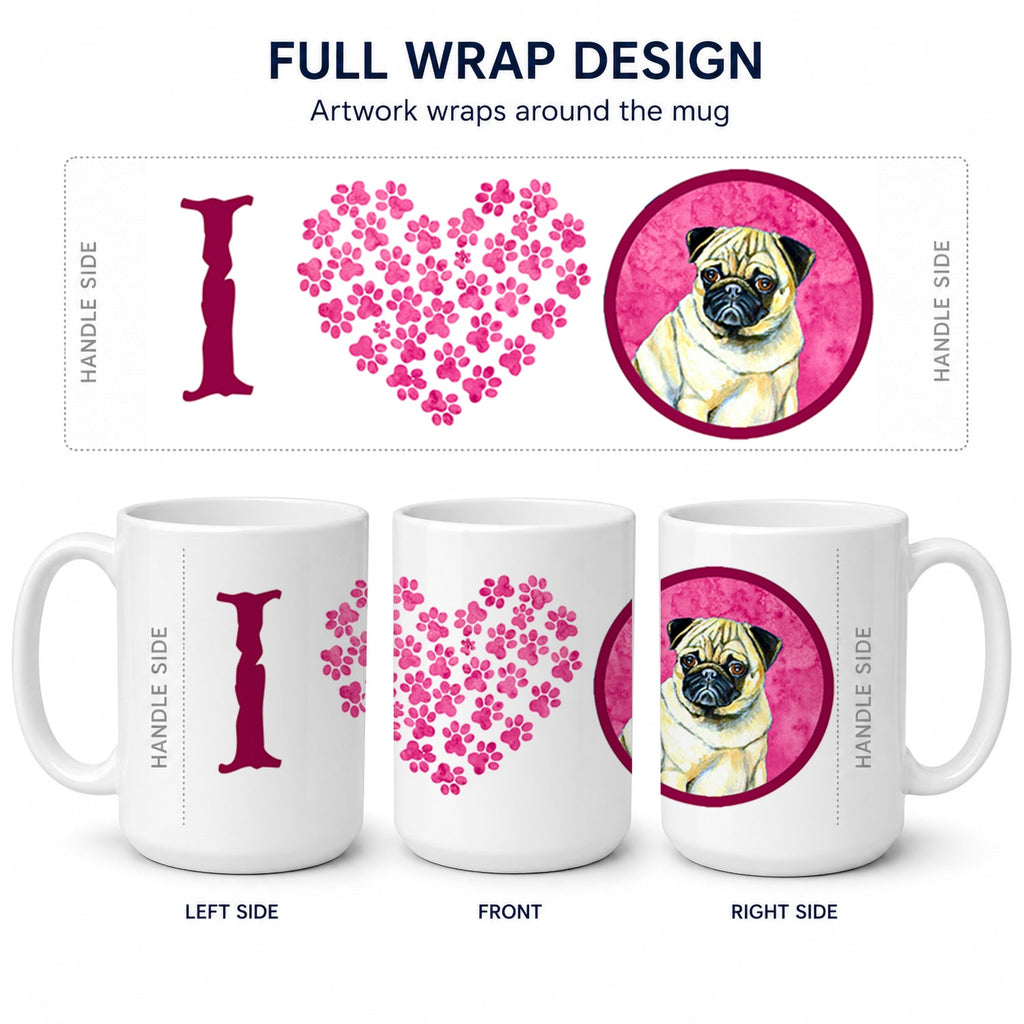 Pink Pug Ceramic Coffee Mug 15 oz Decorative Large C Handle Mug Cup for Tea, Cocoa Hot Chocolate