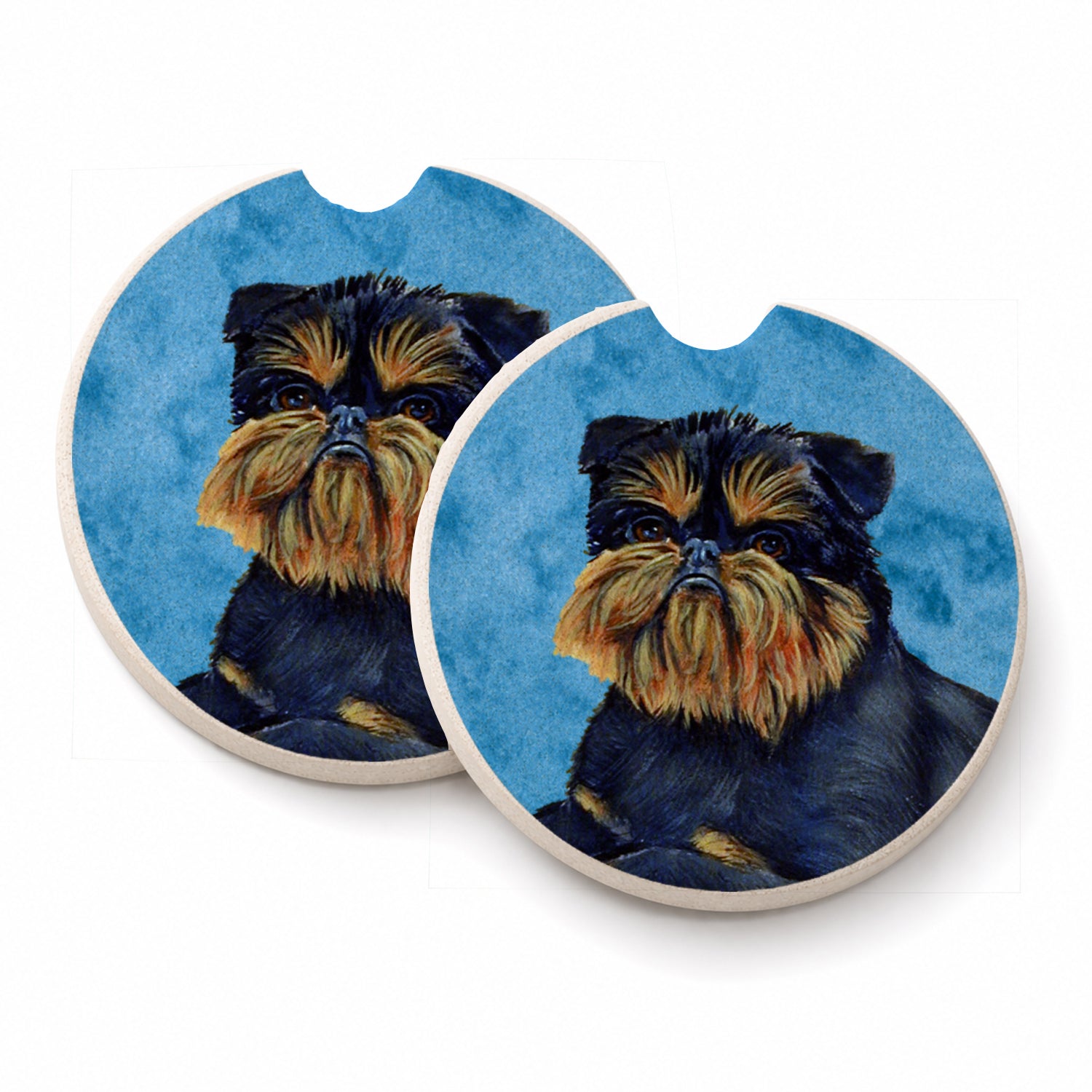 Blue Brussels Griffon Set of 2 Cup Holder Car Coasters Absorbent Round Sandstone Coasters Gifts for Men or Women, 2.5, Multicolor