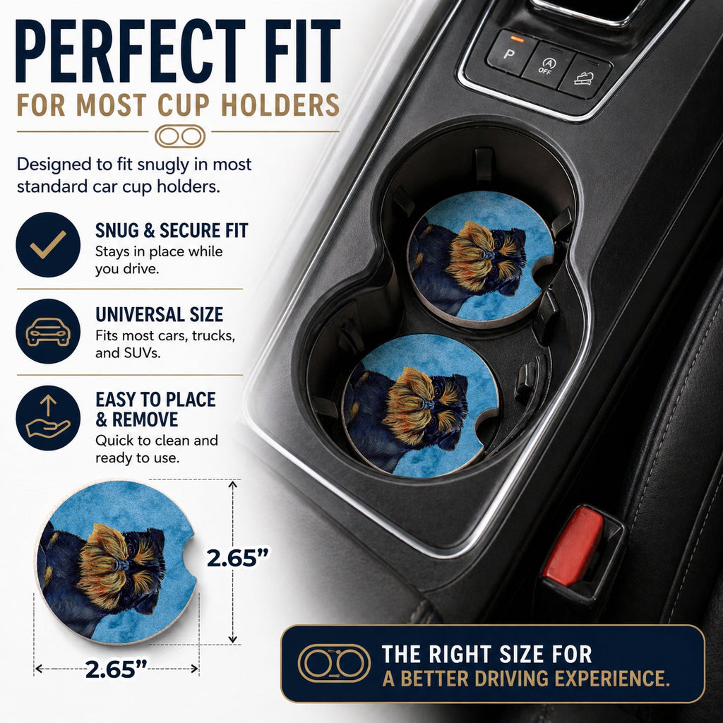 Blue Brussels Griffon Set of 2 Cup Holder Car Coasters Absorbent Round Sandstone Coasters Gifts for Men or Women, 2.5, Multicolor