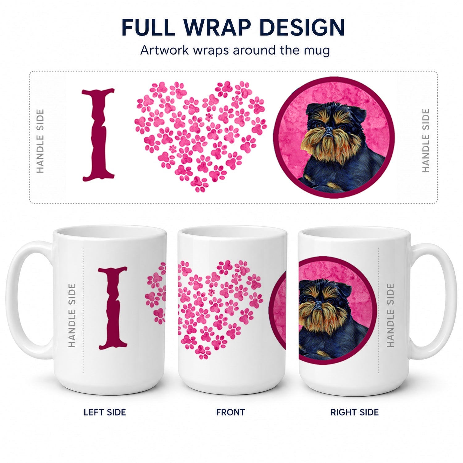 Pink Brussels Griffon Ceramic Coffee Mug 15 oz Decorative Large C Handle Mug Cup for Tea, Cocoa Hot Chocolate