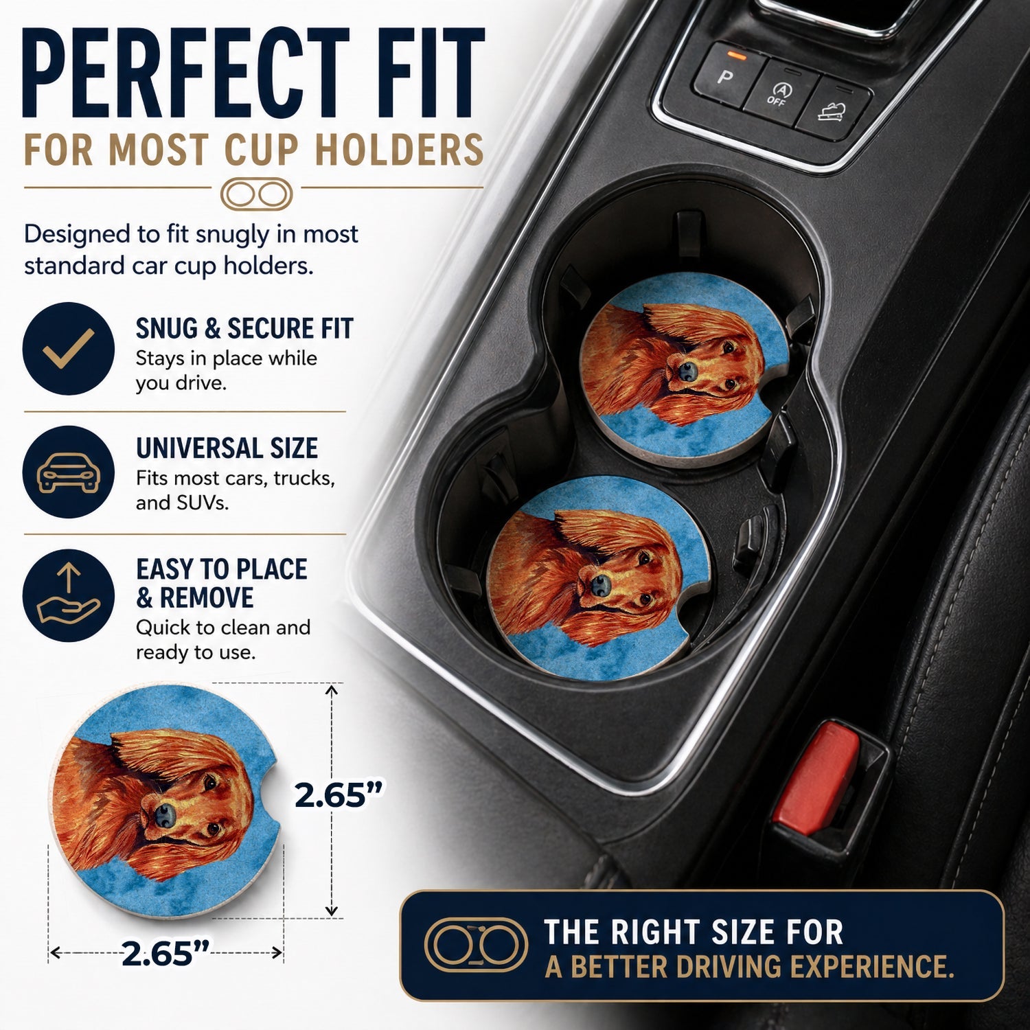 Blue Irish Setter Set of 2 Cup Holder Car Coasters Absorbent Round Sandstone Coasters Gifts for Men or Women, 2.5, Multicolor