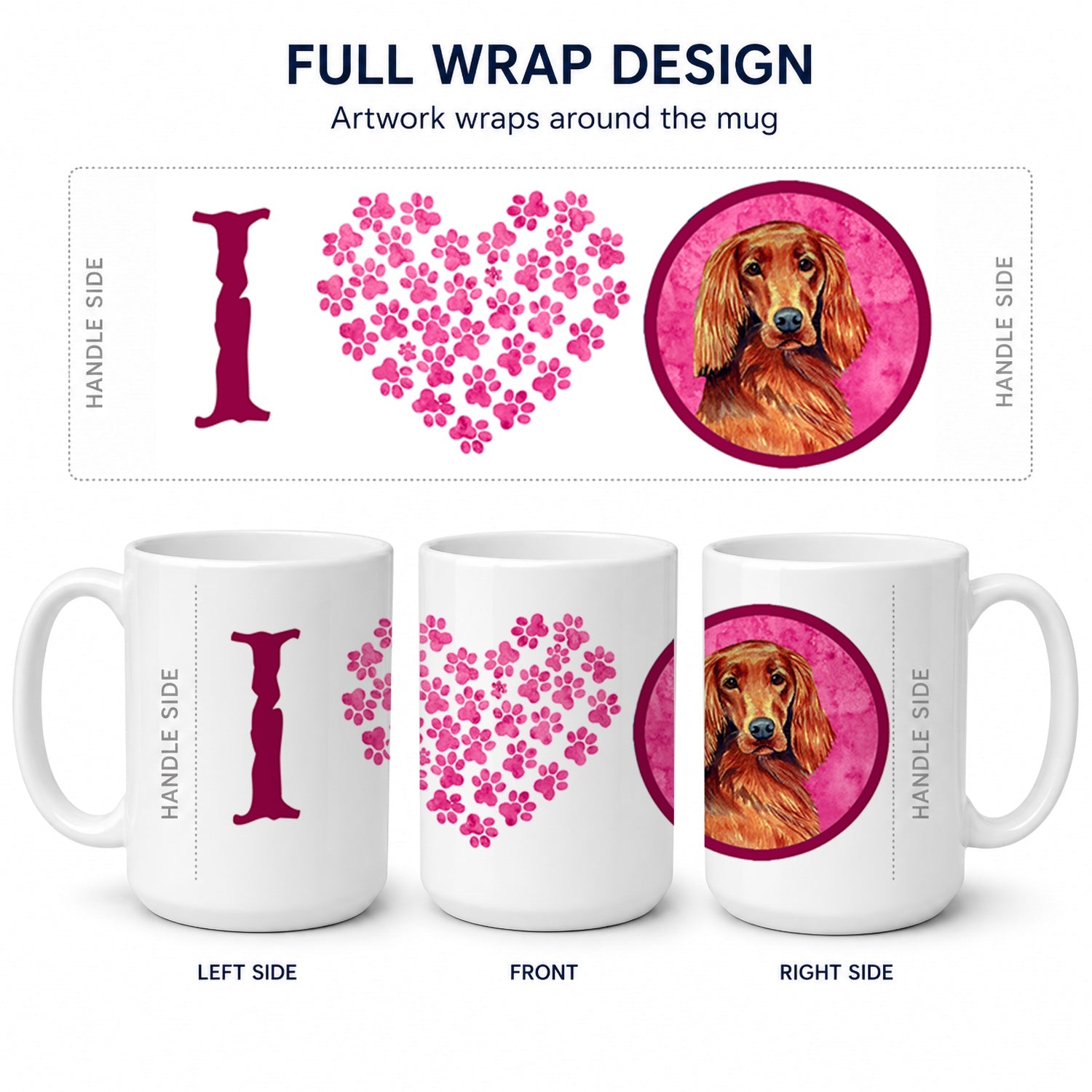 Pink Irish Setter Ceramic Coffee Mug 15 oz Decorative Large C Handle Mug Cup for Tea, Cocoa Hot Chocolate
