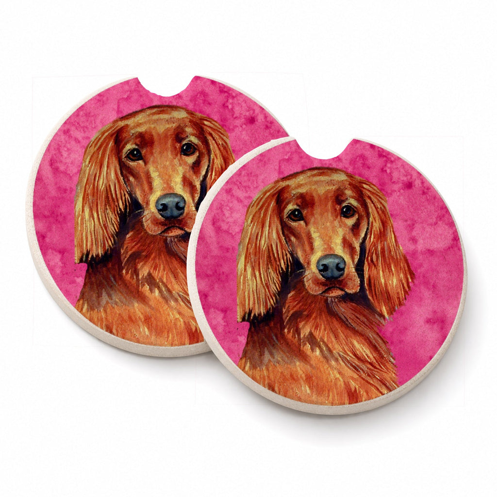 Pink Irish Setter Set of 2 Cup Holder Car Coasters Absorbent Round Sandstone Coasters Gifts for Men or Women, 2.5, Multicolor